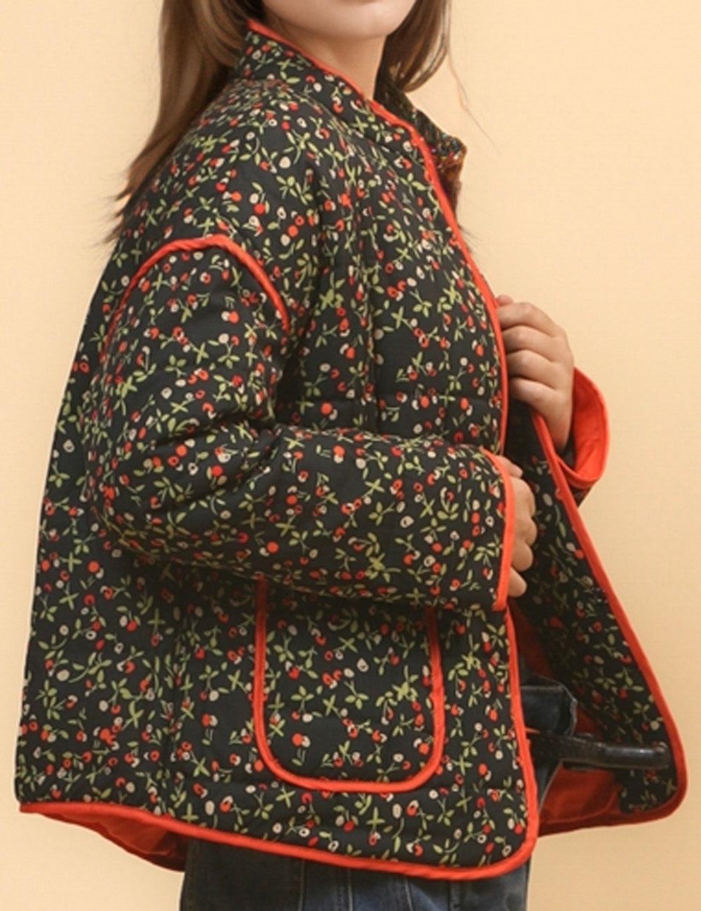 Ladies Floral Printed Cotton-Padded Jacket