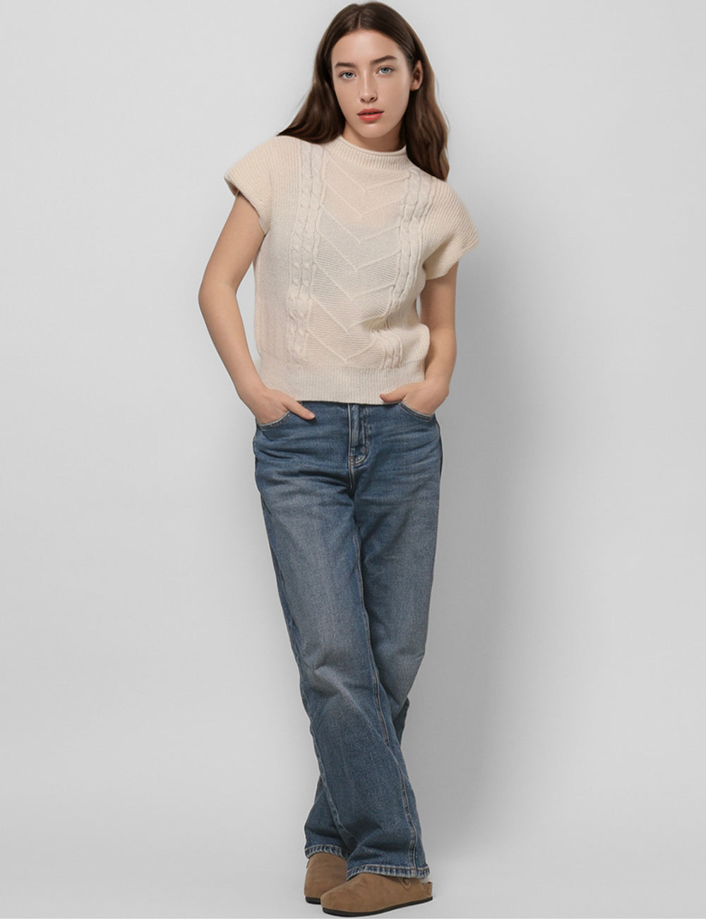 Solid Color Twist High Collar Knit Vest