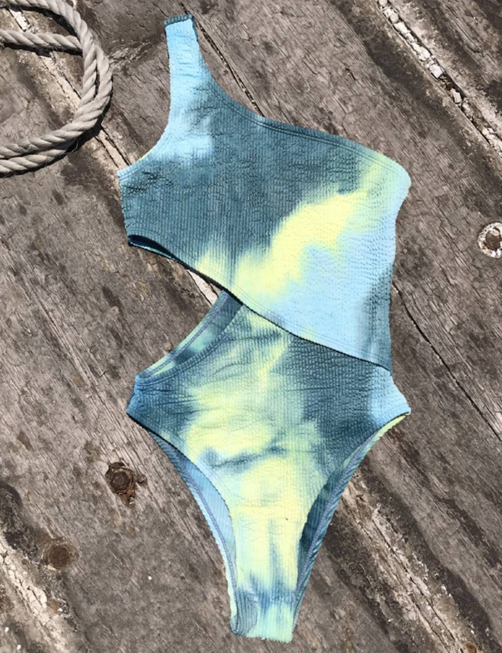 Wrinkle One Shoulder One Piece Swimwear
