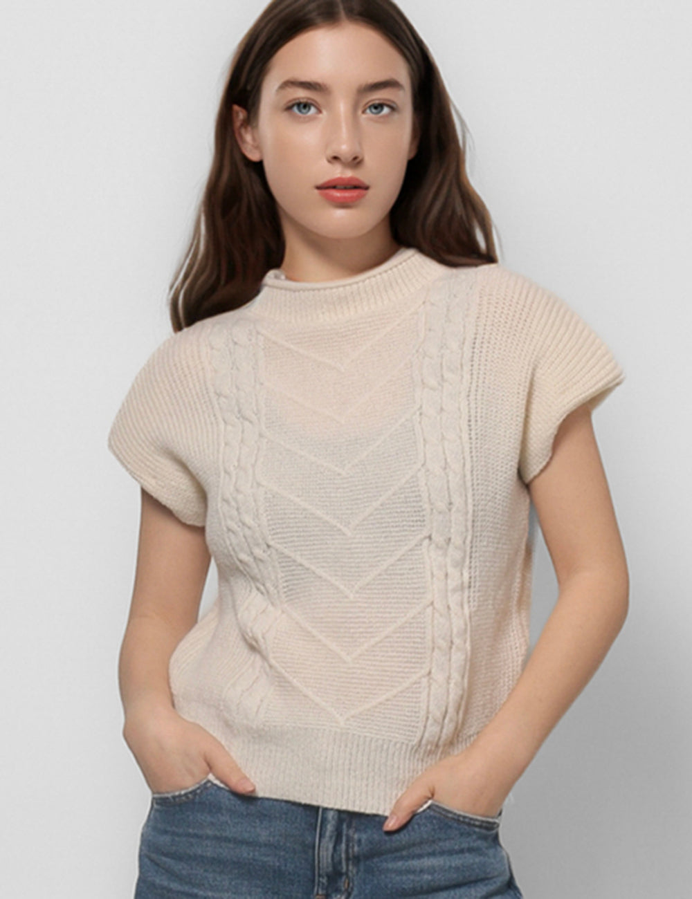 Solid Color Twist High Collar Knit Vest