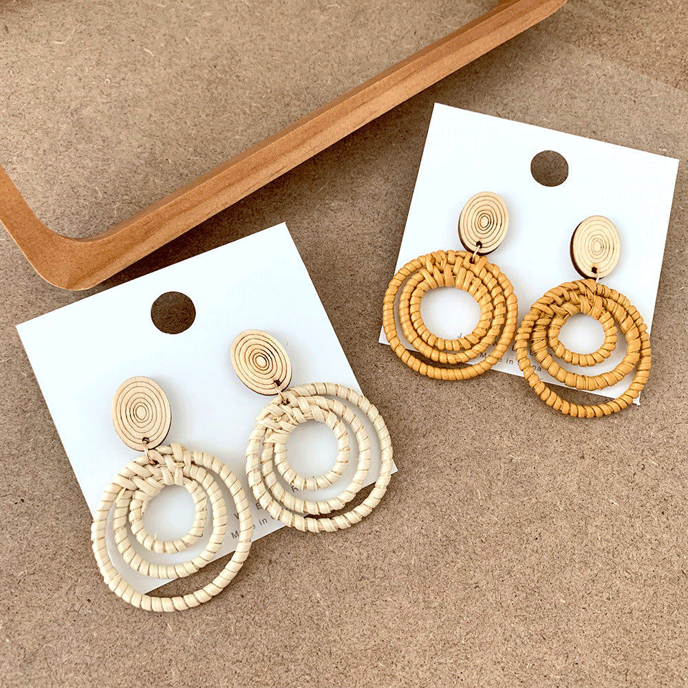 Vintage Layered Circle Rattan Stud Earrings
