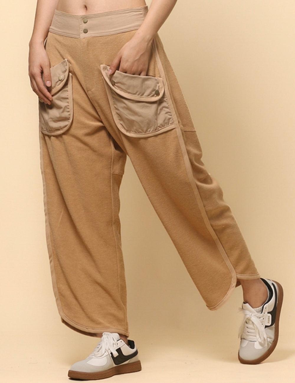 Ladies Solid Color Casual Pockets Pants