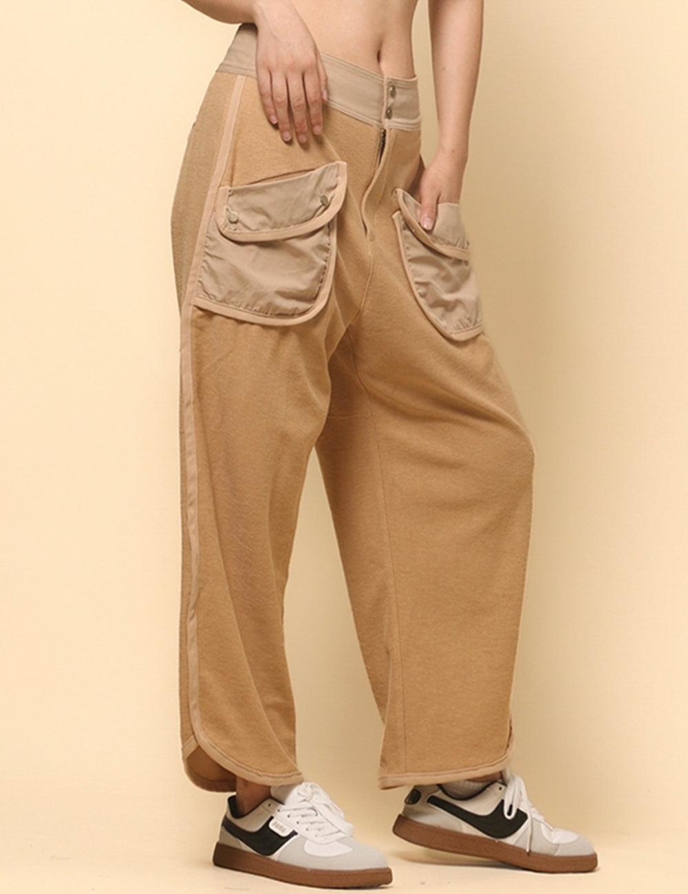 Ladies Solid Color Casual Pockets Pants