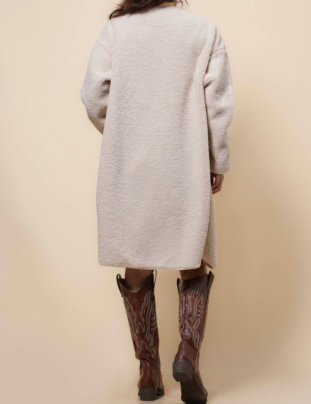 Ladies Botton Open Fleece Long Sleeves Coat