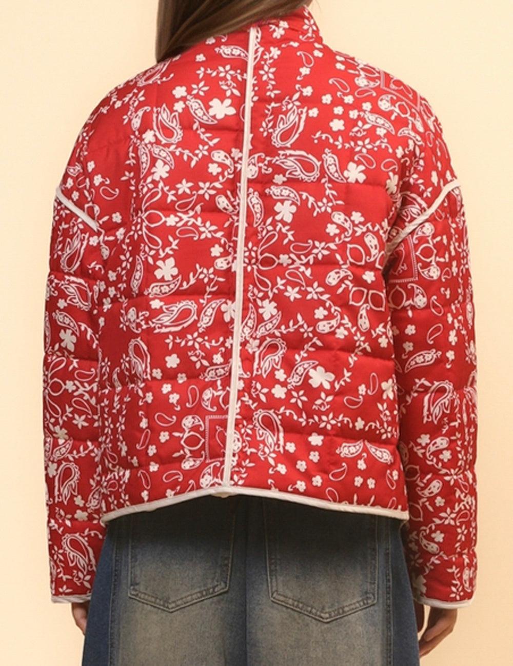 Ladies Floral Printed Cotton-Padded Jacket