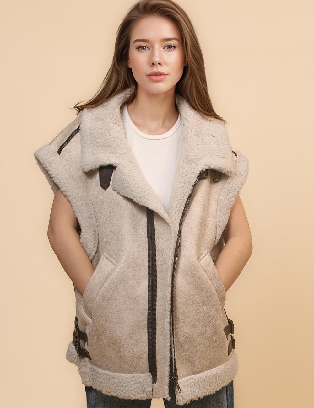 Ladies Suede Fleece Splicing Sleeveless Vest