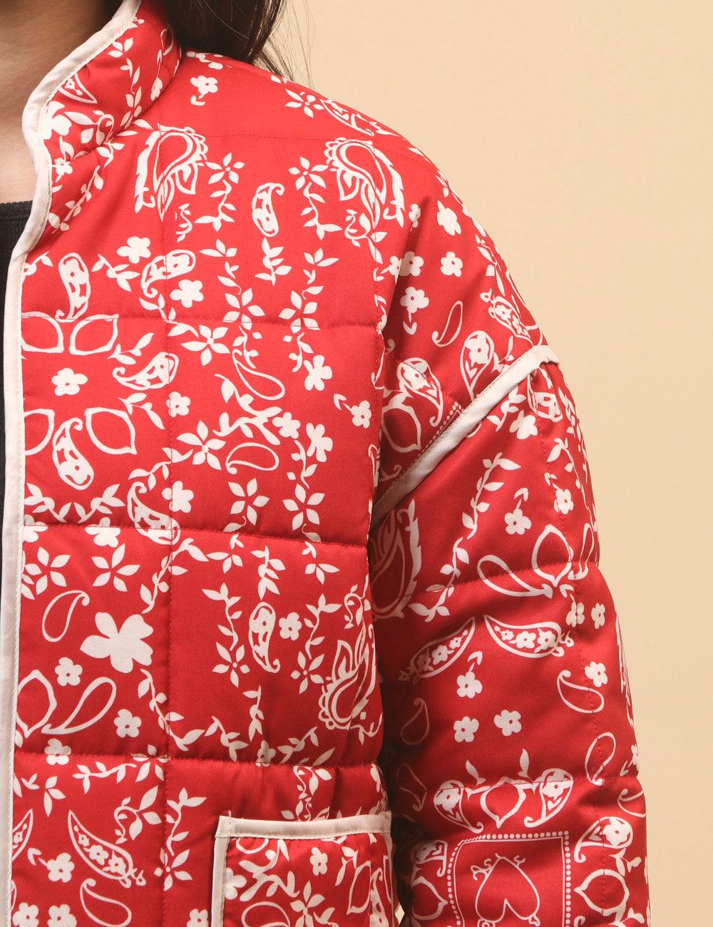 Ladies Floral Printed Cotton-Padded Jacket