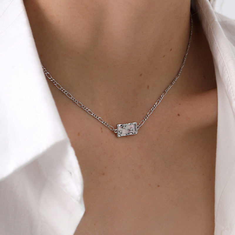 Zircon Shell Rectangular Pendant Necklaces