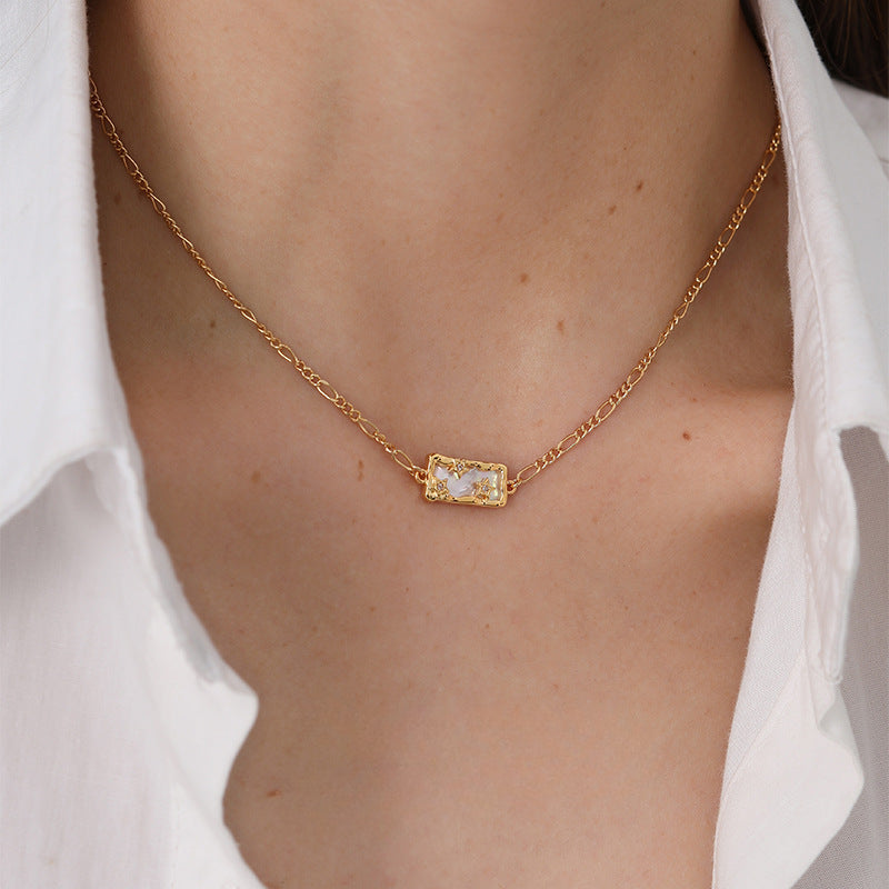 Zircon Shell Rectangular Pendant Necklaces