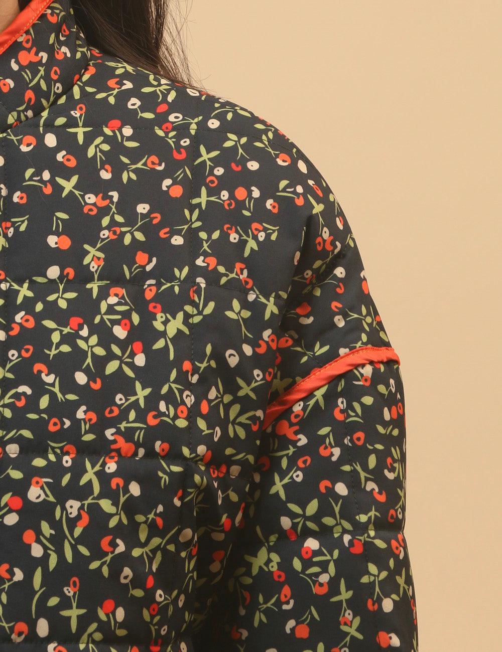 Ladies Floral Printed Cotton-Padded Jacket