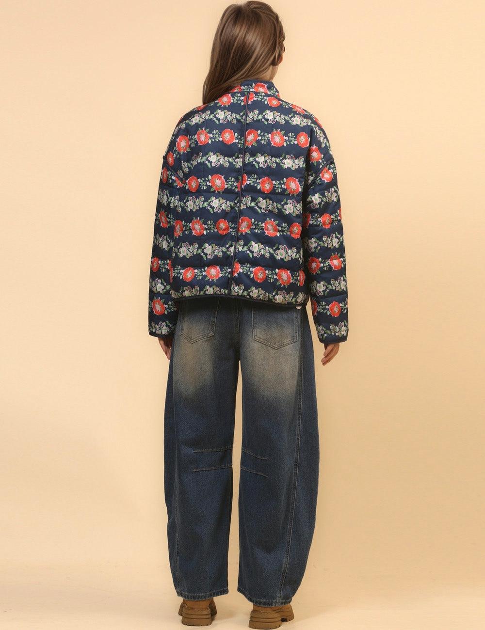 Ladies Floral Printed Cotton-Padded Jacket