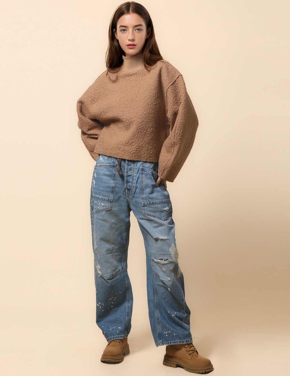 Simple Fleece Half High Collar Loose Top