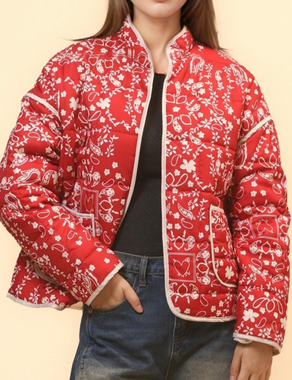 Ladies Floral Printed Cotton-Padded Jacket