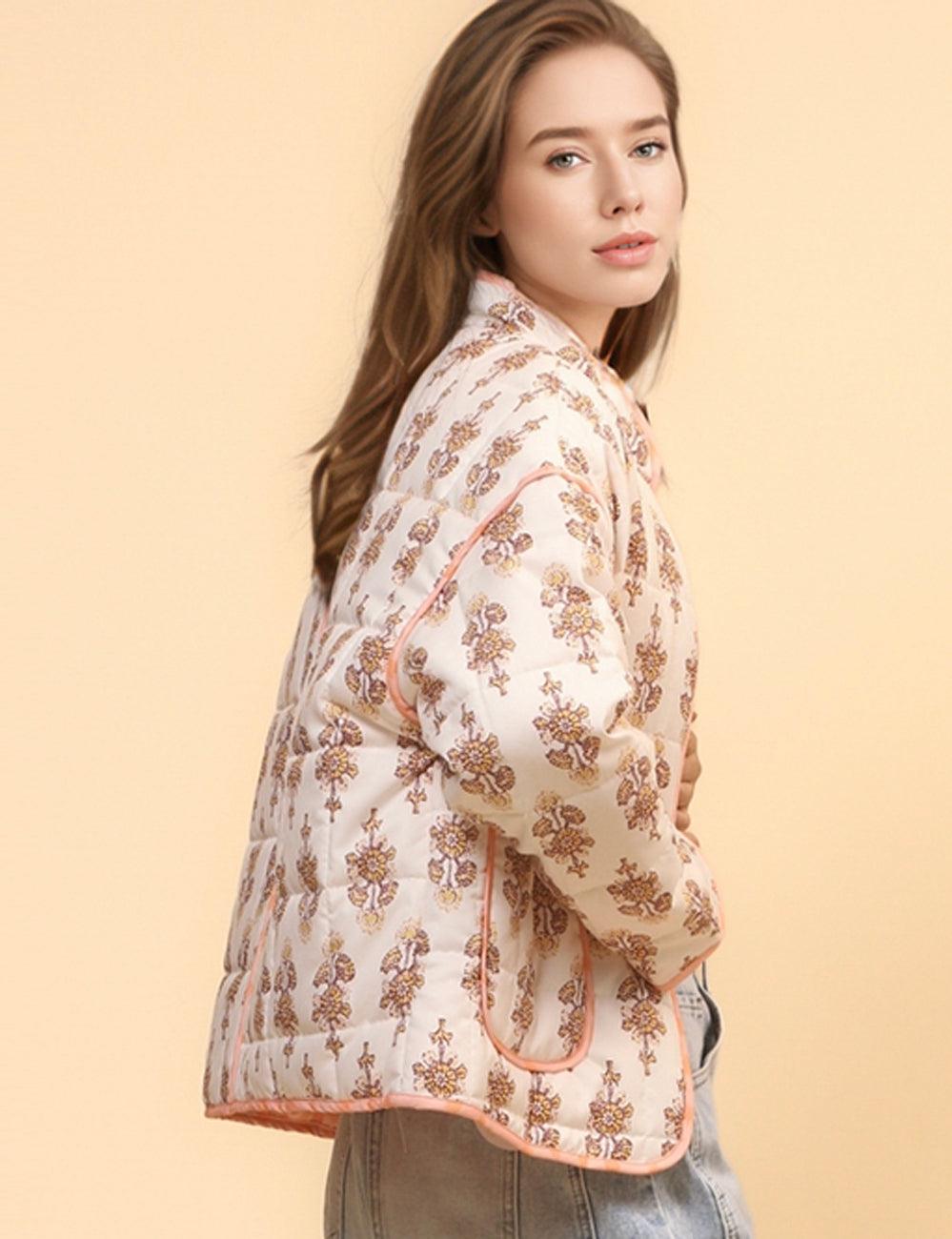 Ladies Floral Printed Cotton-Padded Jacket