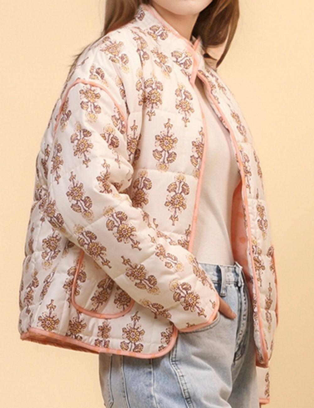 Ladies Floral Printed Cotton-Padded Jacket