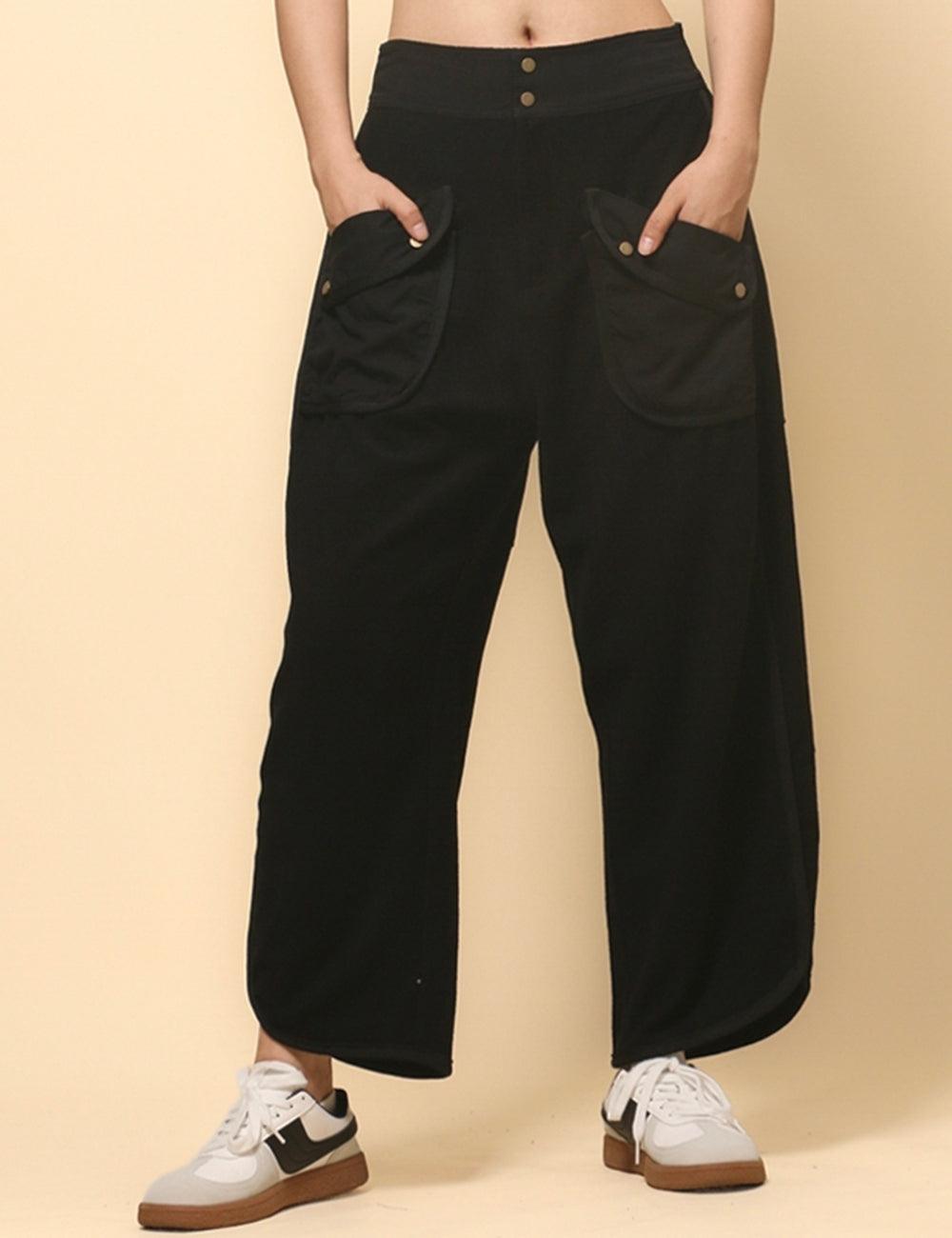 Ladies Solid Color Casual Pockets Pants