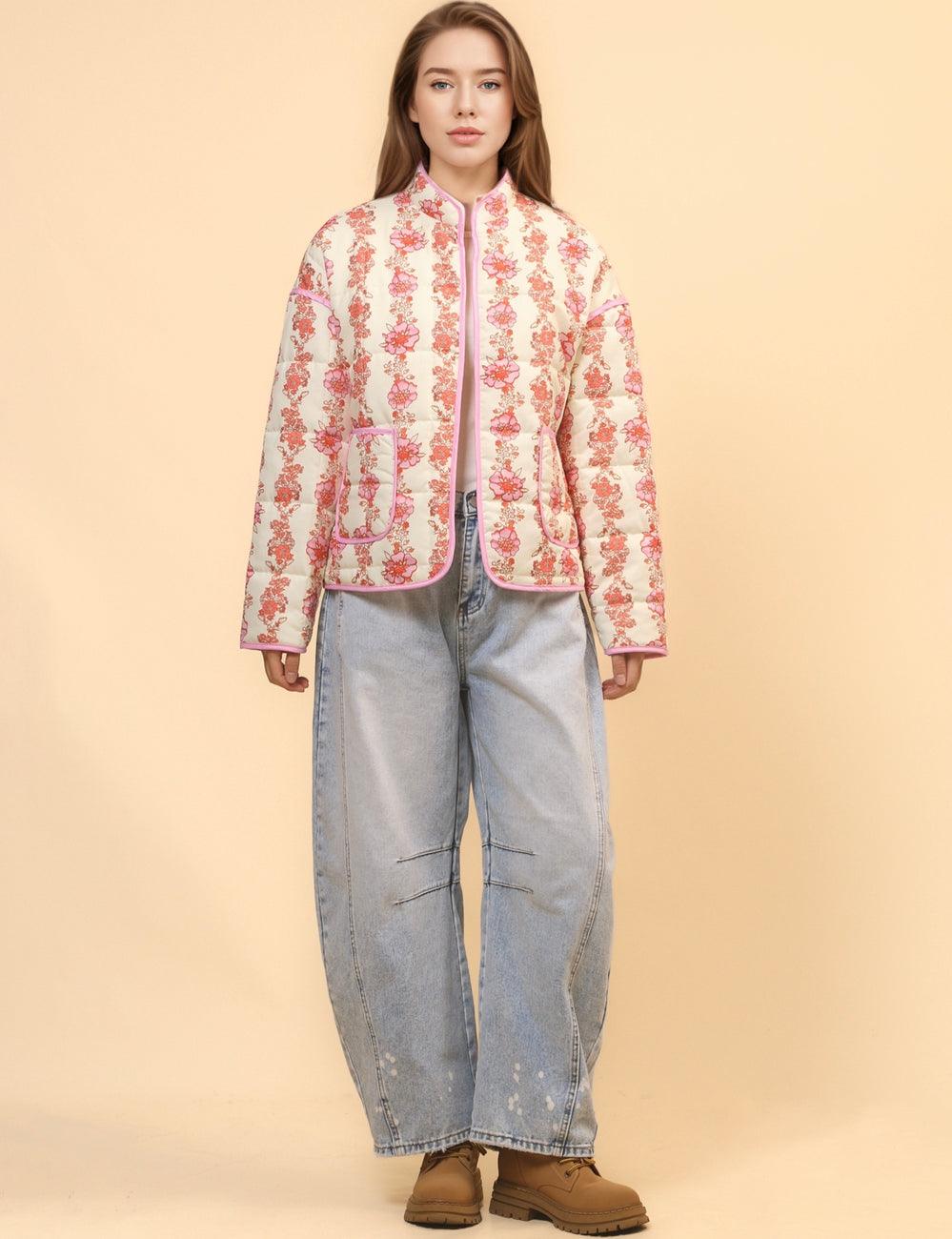 Ladies Floral Printed Cotton-Padded Jacket