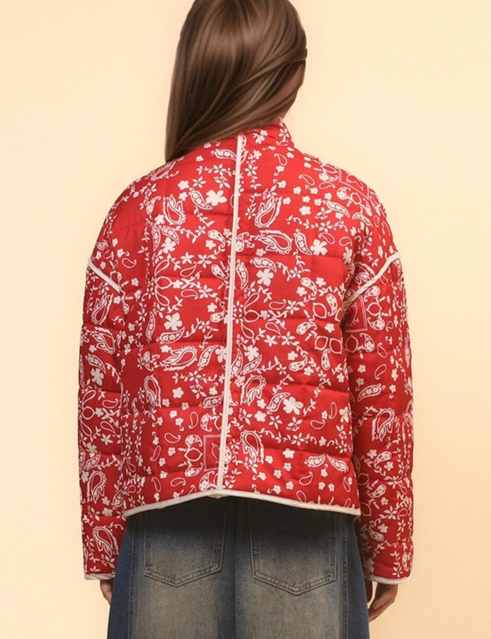 Ladies Floral Printed Cotton-Padded Jacket