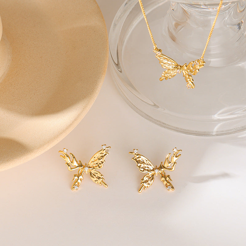 Simple Butterfly Rhinestone Elegant Necklace Earrings