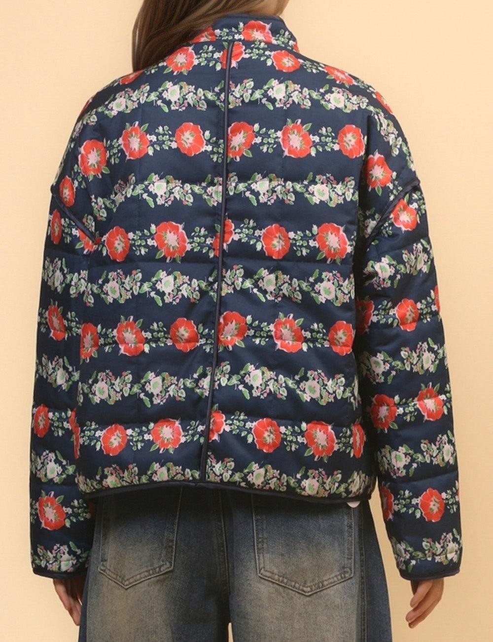 Ladies Floral Printed Cotton-Padded Jacket