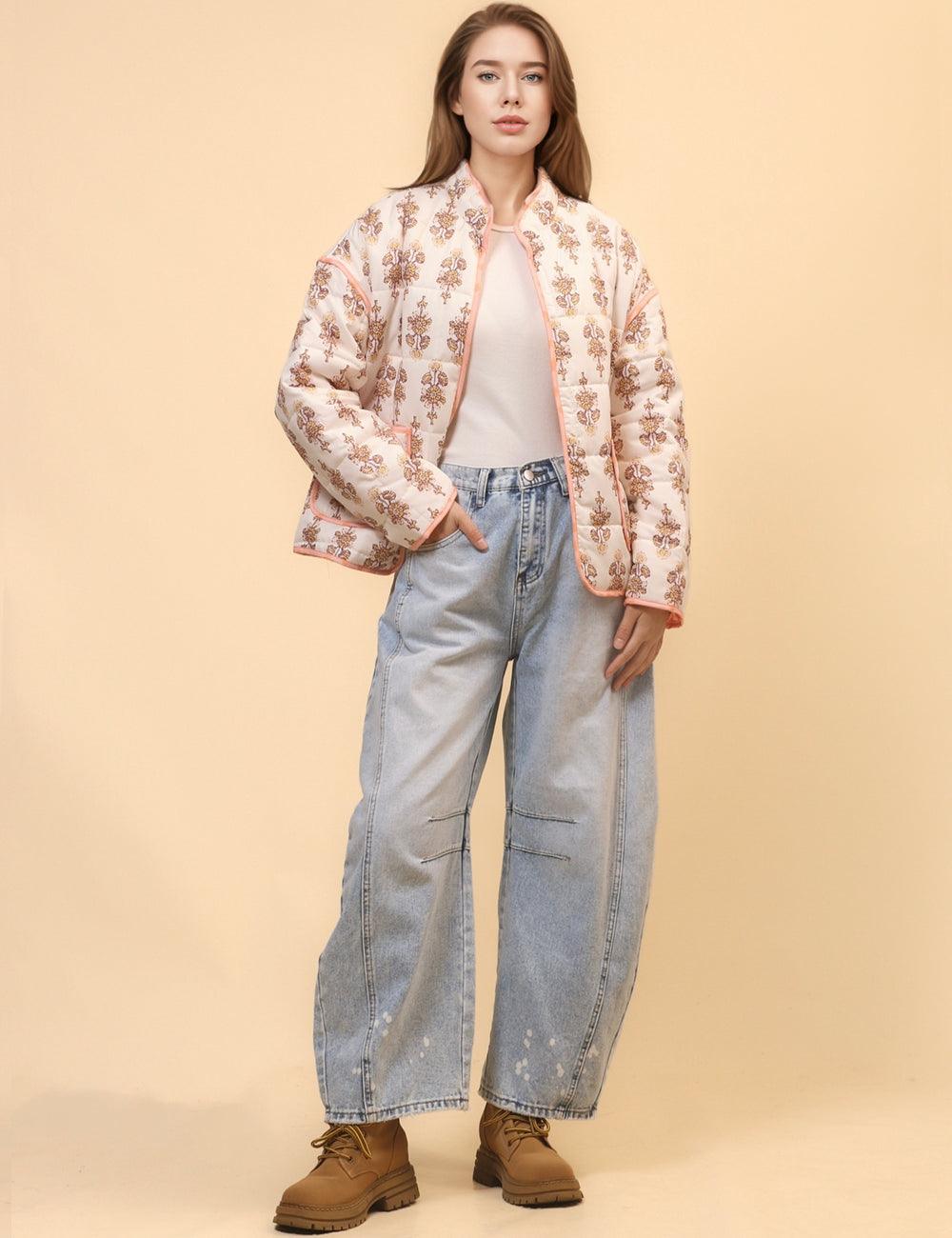 Ladies Floral Printed Cotton-Padded Jacket