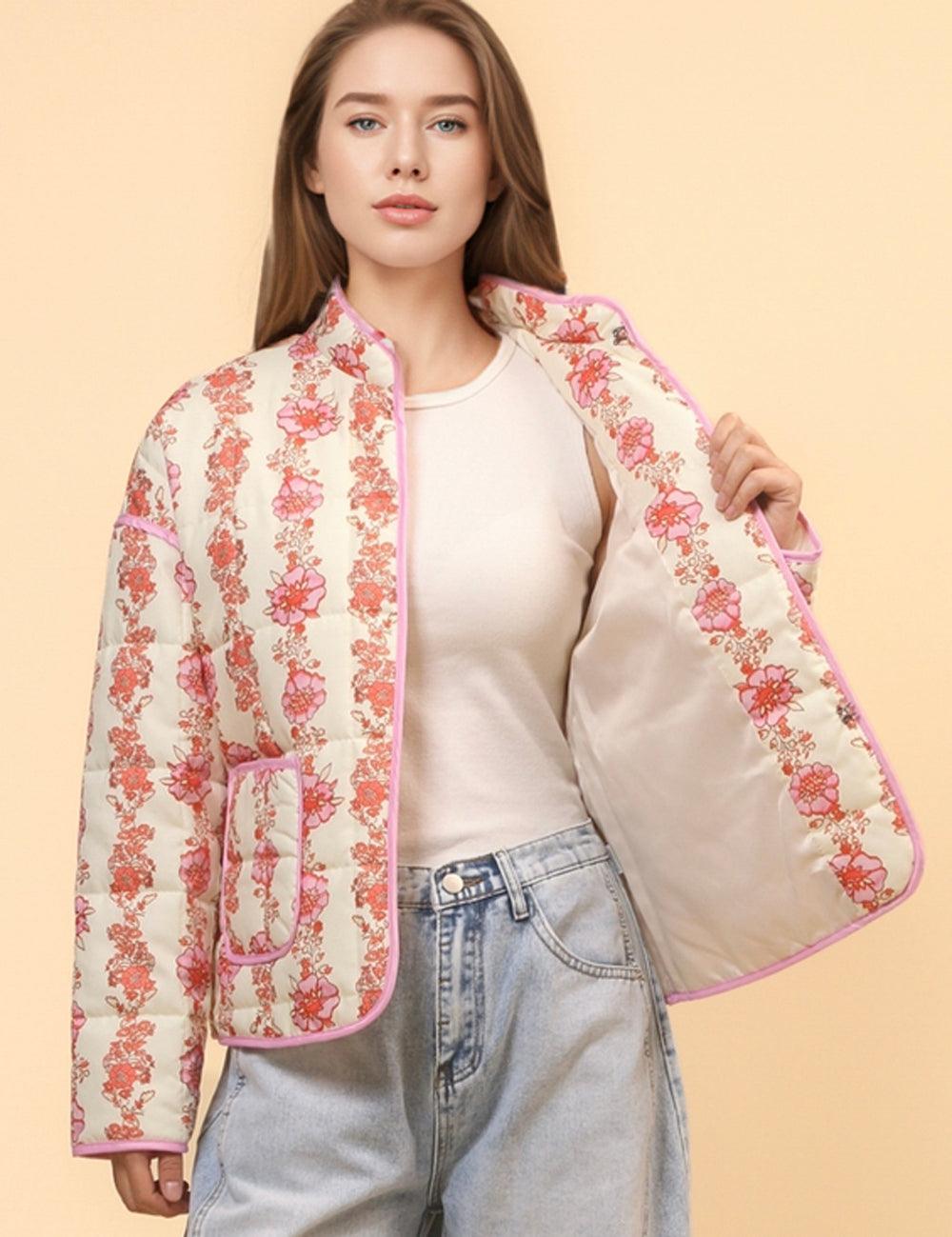 Ladies Floral Printed Cotton-Padded Jacket