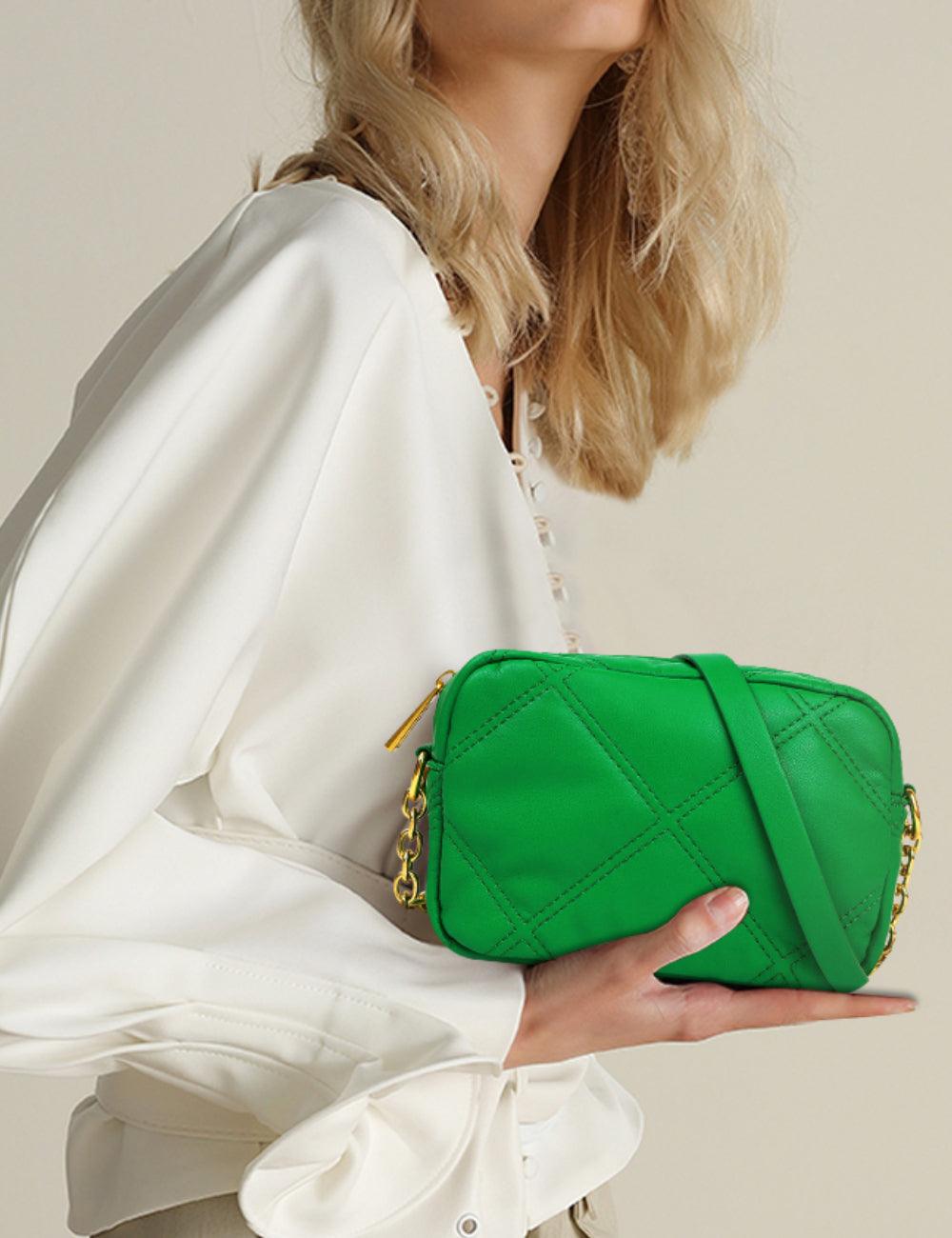 Ladies Square Leather Chain Crossbody Bag