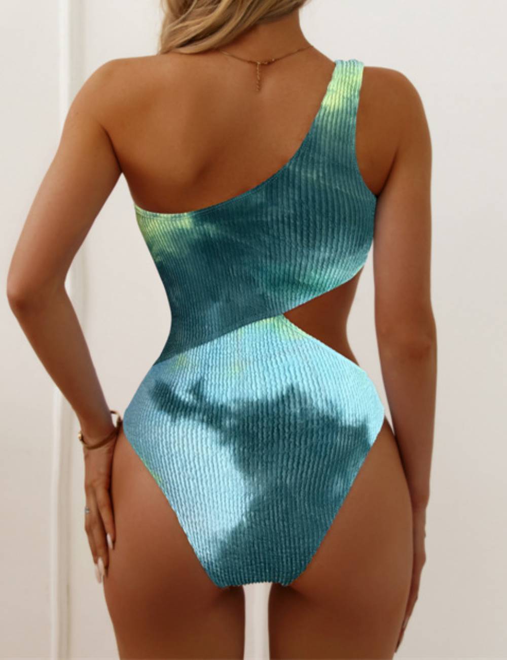 Wrinkle One Shoulder One Piece Swimwear