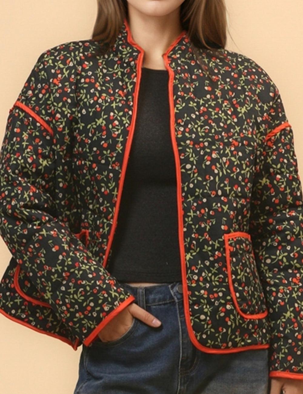 Ladies Floral Printed Cotton-Padded Jacket