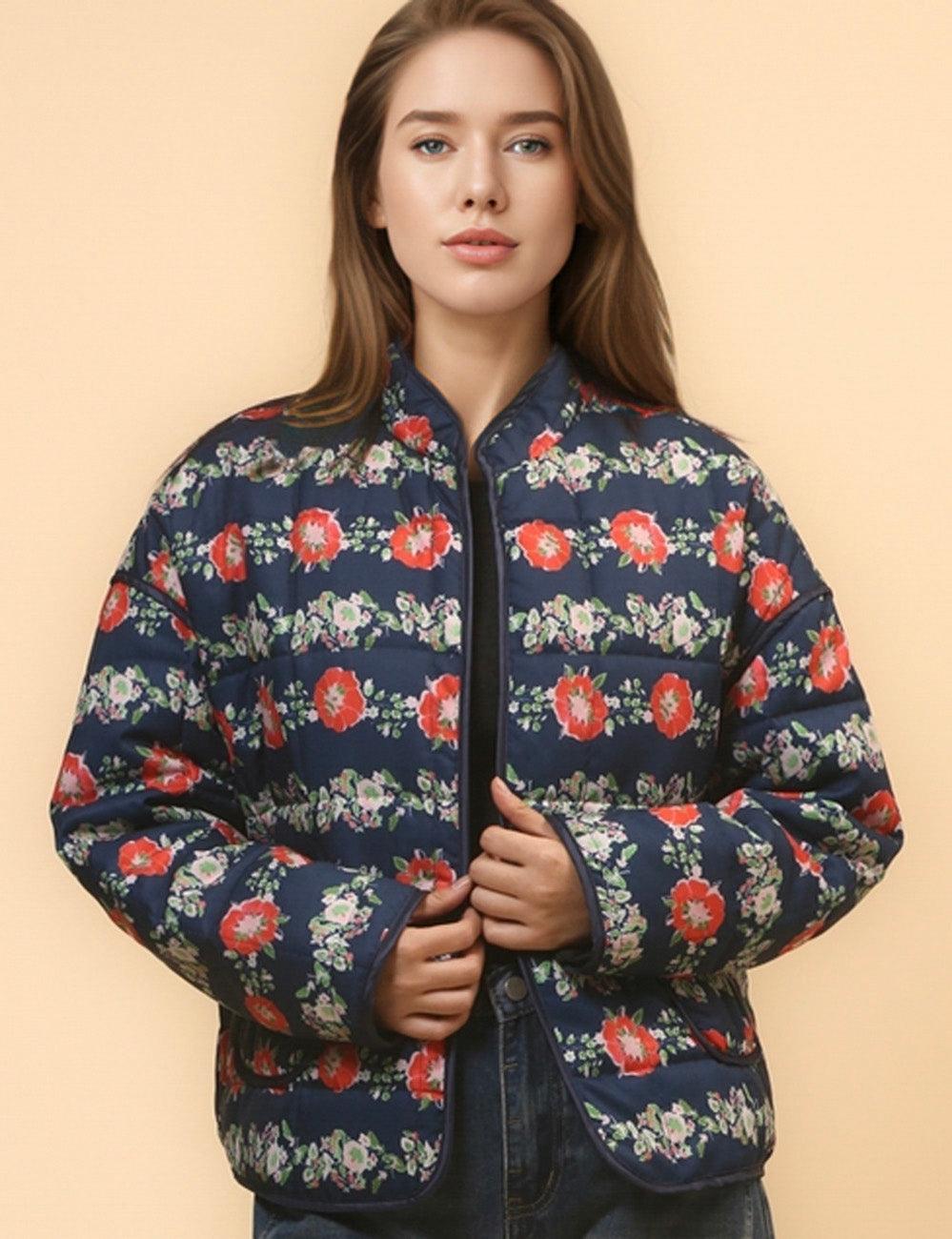 Ladies Floral Printed Cotton-Padded Jacket