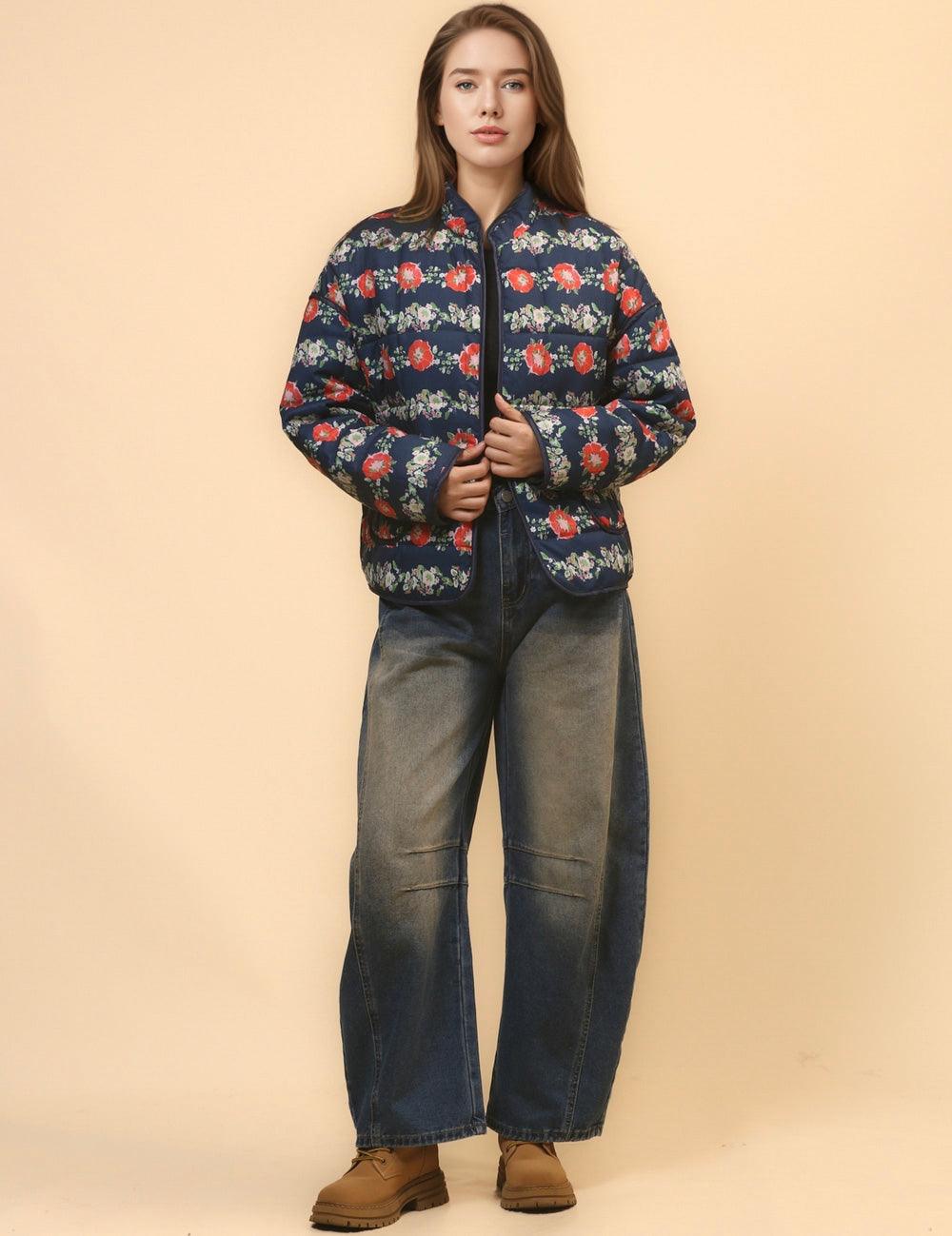 Ladies Floral Printed Cotton-Padded Jacket