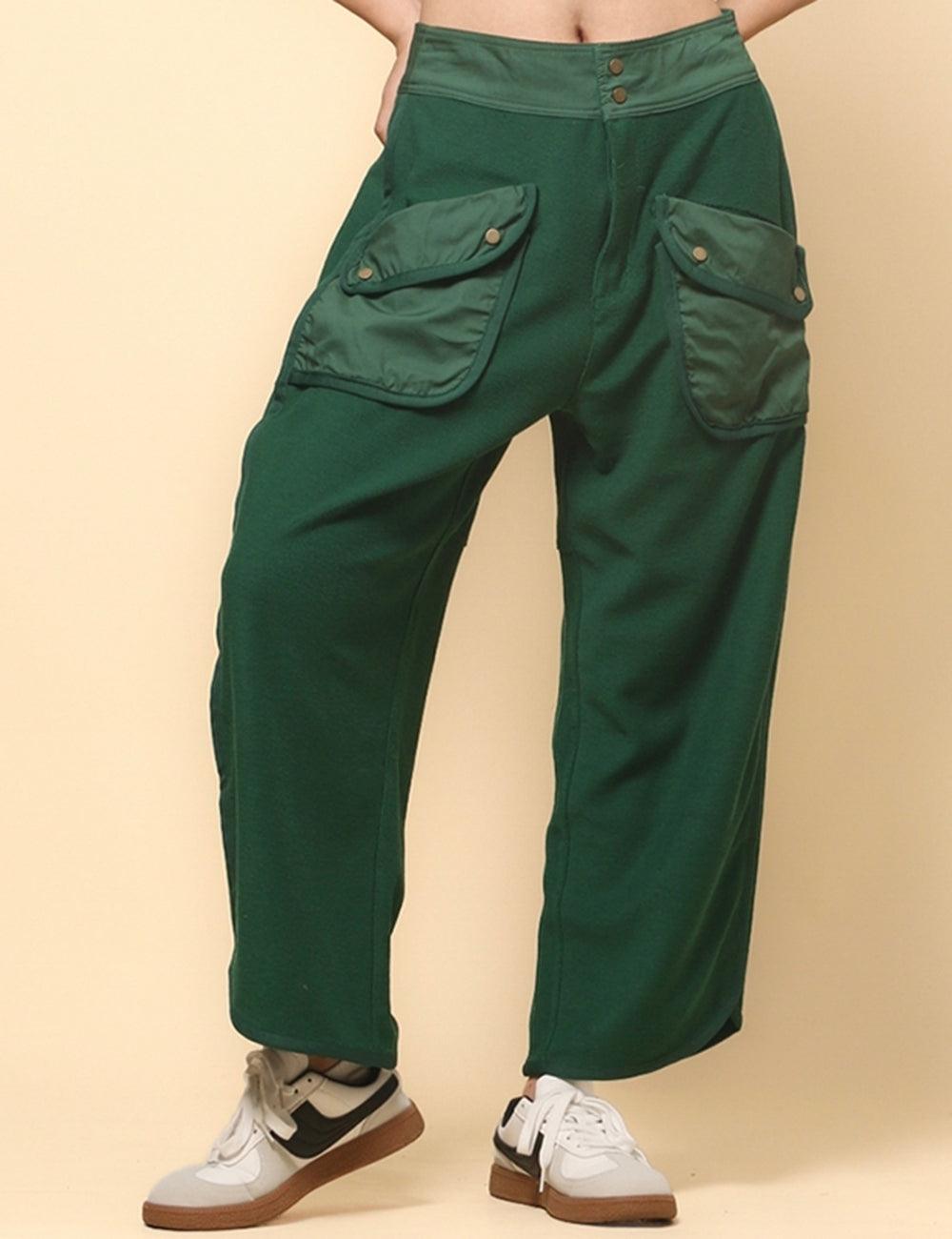 Ladies Solid Color Casual Pockets Pants