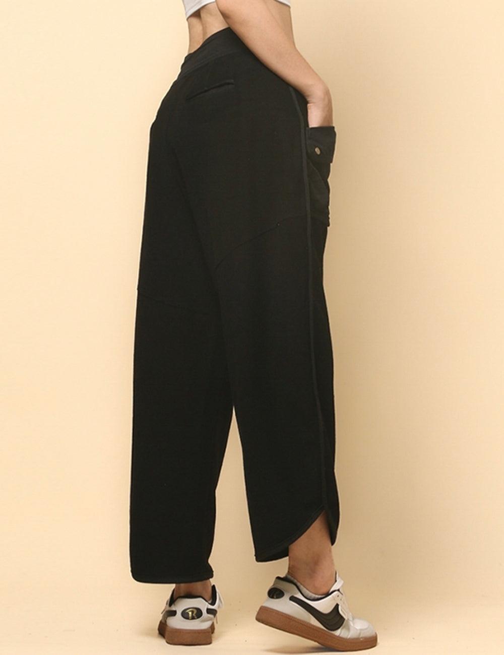 Ladies Solid Color Casual Pockets Pants