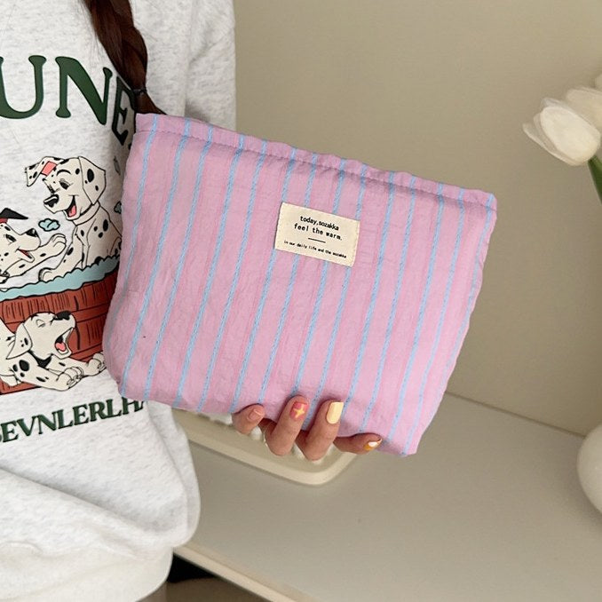 Striped Color Block Large Capacity Make Up Bag
