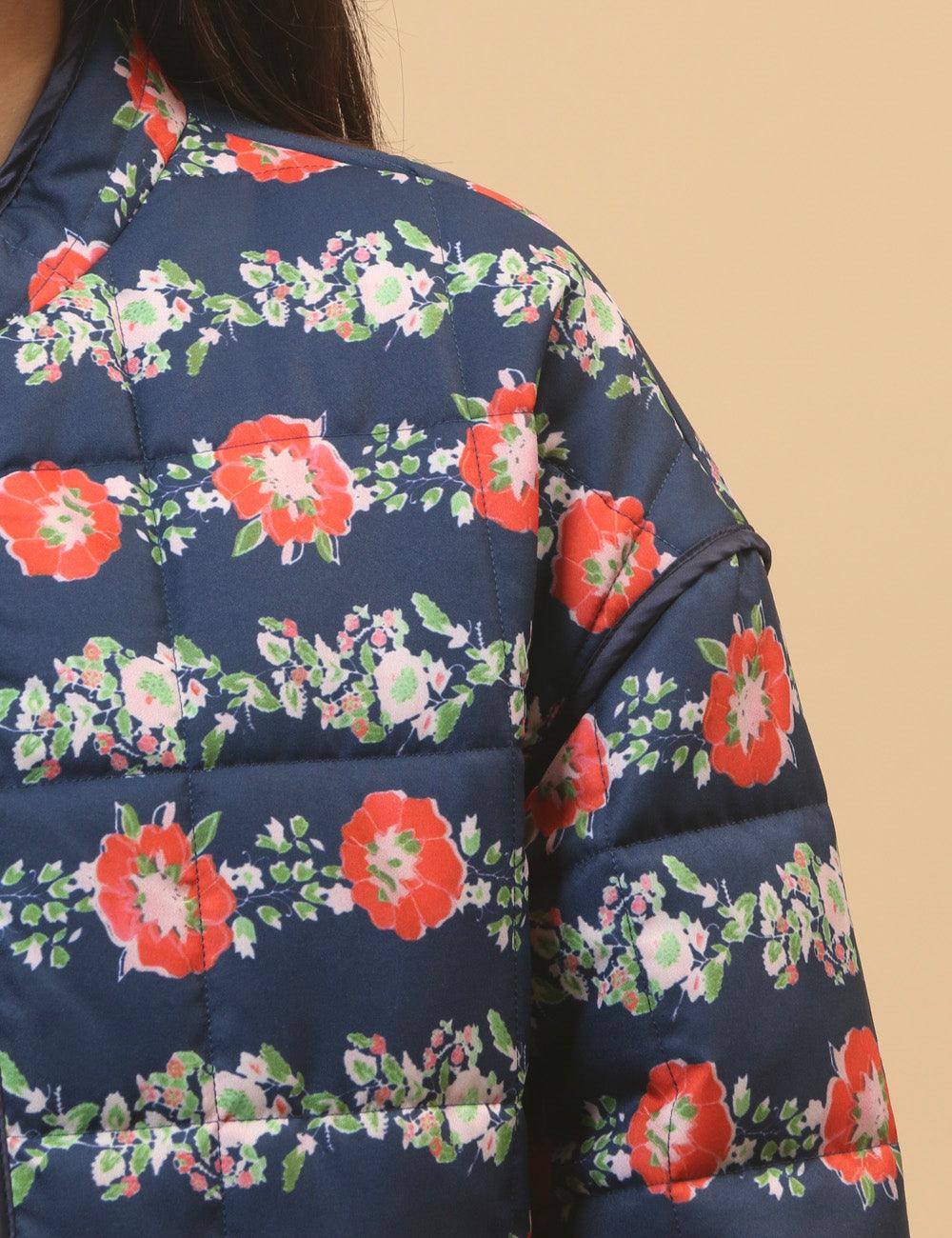 Ladies Floral Printed Cotton-Padded Jacket