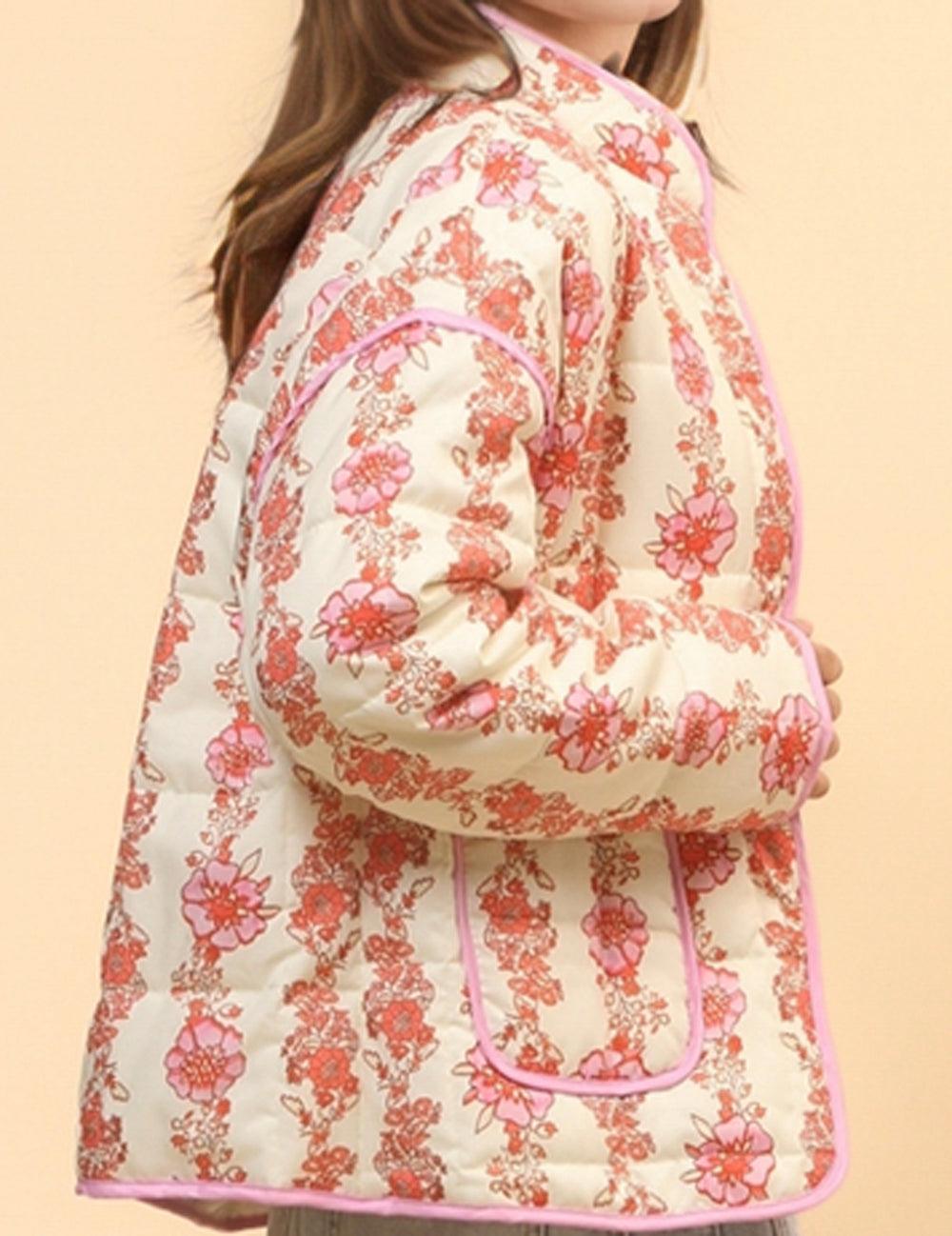 Ladies Floral Printed Cotton-Padded Jacket