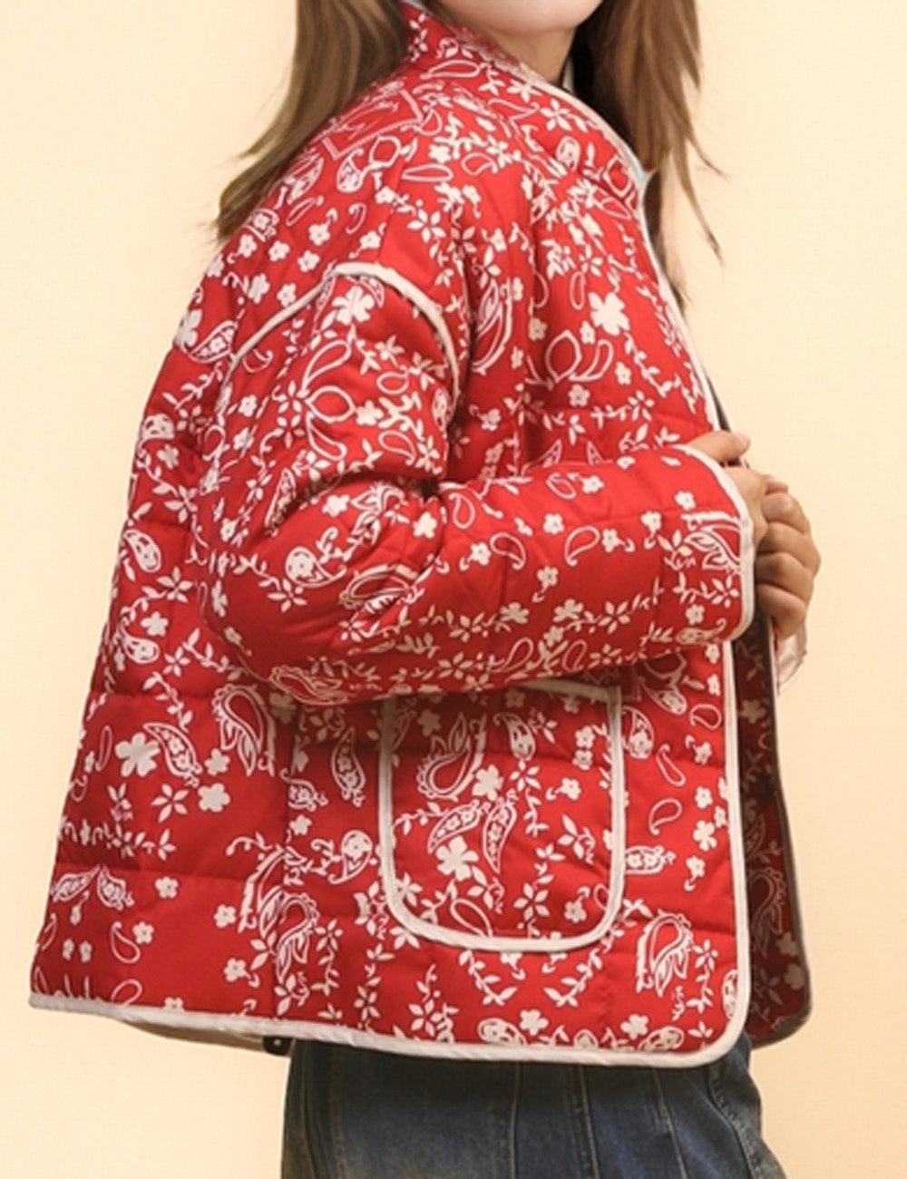 Ladies Floral Printed Cotton-Padded Jacket