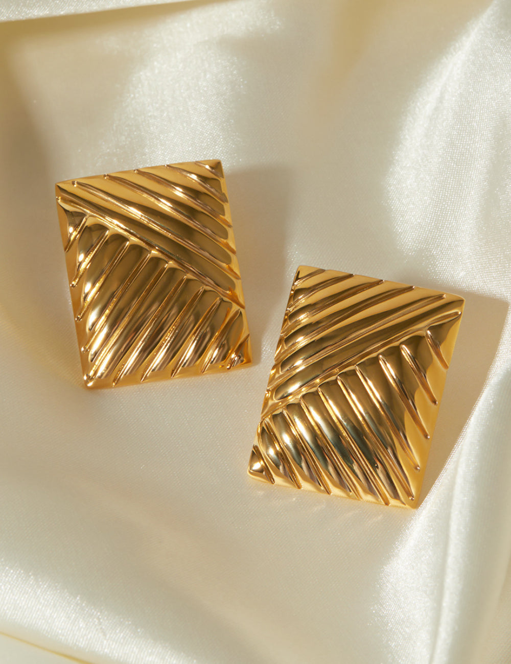 Simple Gold Stainless Steel Striped Symmetrical Earrings