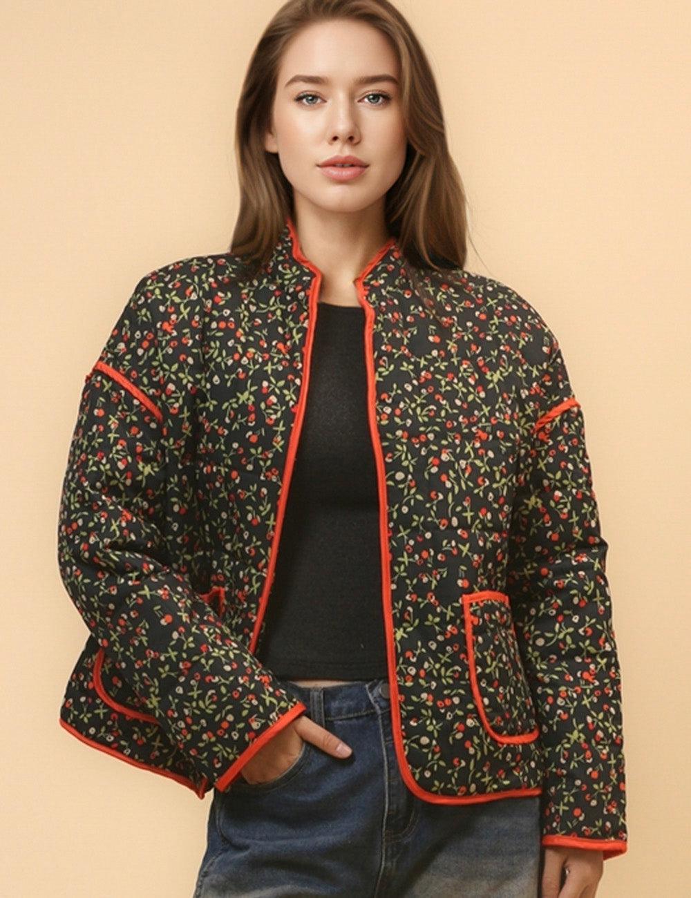 Ladies Floral Printed Cotton-Padded Jacket