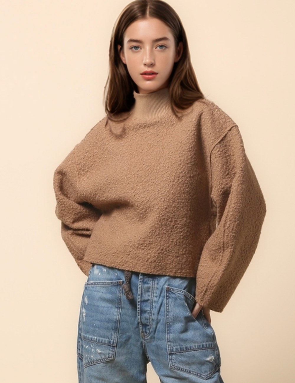 Simple Fleece Half High Collar Loose Top