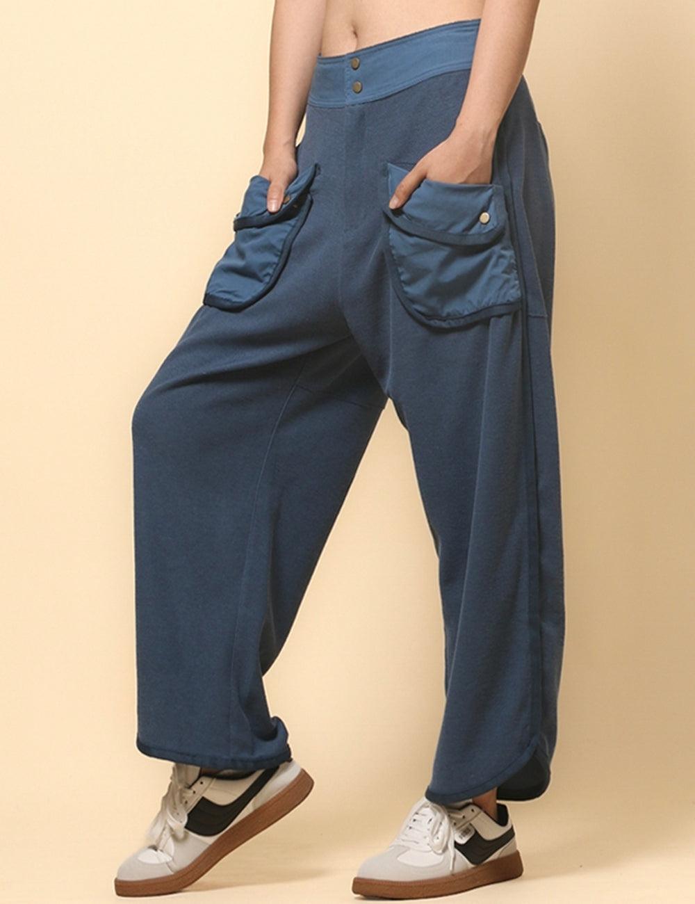 Ladies Solid Color Casual Pockets Pants