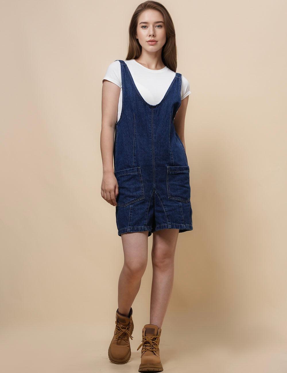 Denim Adjustable Shoulder High Roller Romper