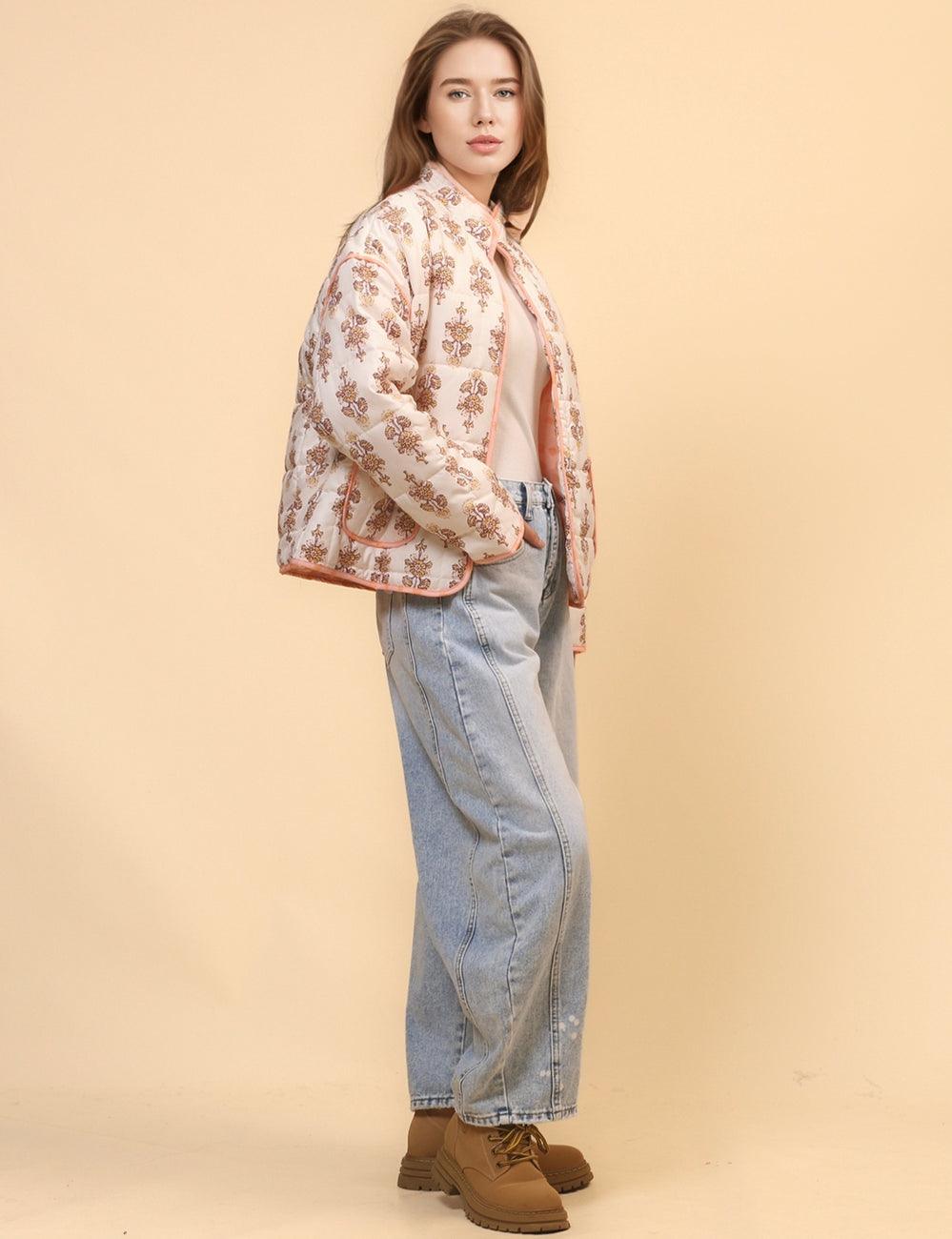 Ladies Floral Printed Cotton-Padded Jacket