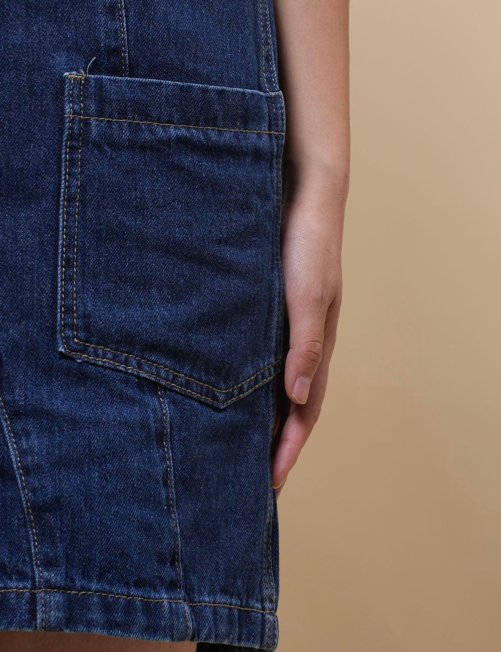 Denim Adjustable Shoulder High Roller Romper