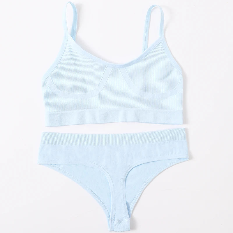 Women’s Bra & Panties Set – Sexy, Seamless Crop Top, Low Back Thong Lingerie.