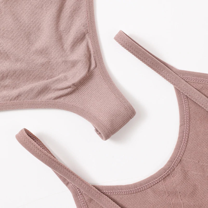 Women’s Bra & Panties Set – Sexy, Seamless Crop Top, Low Back Thong Lingerie.