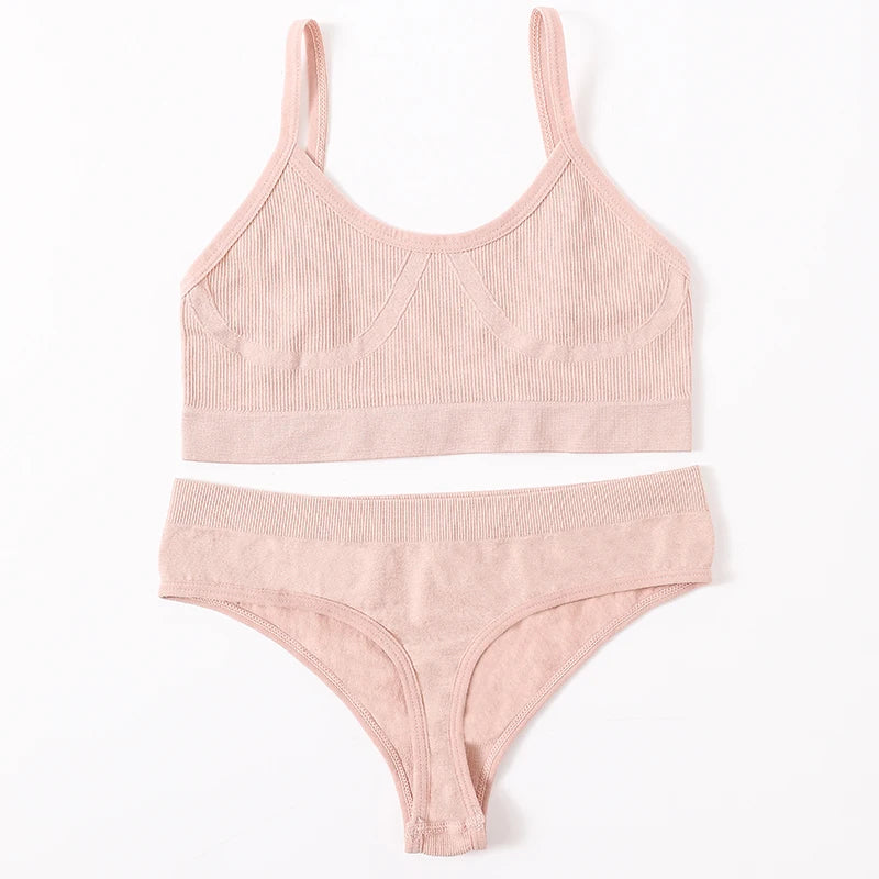 Women’s Bra & Panties Set – Sexy, Seamless Crop Top, Low Back Thong Lingerie.