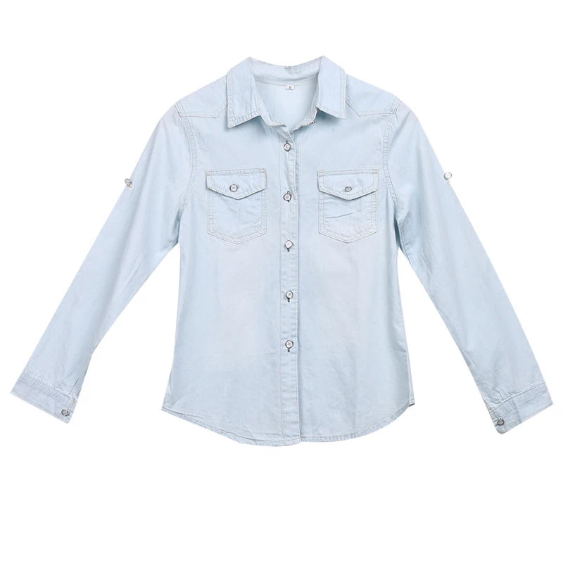 Summer Fashion Women's Casual Long Sleeve Denim Shirt, Soft Blouse Jacket.