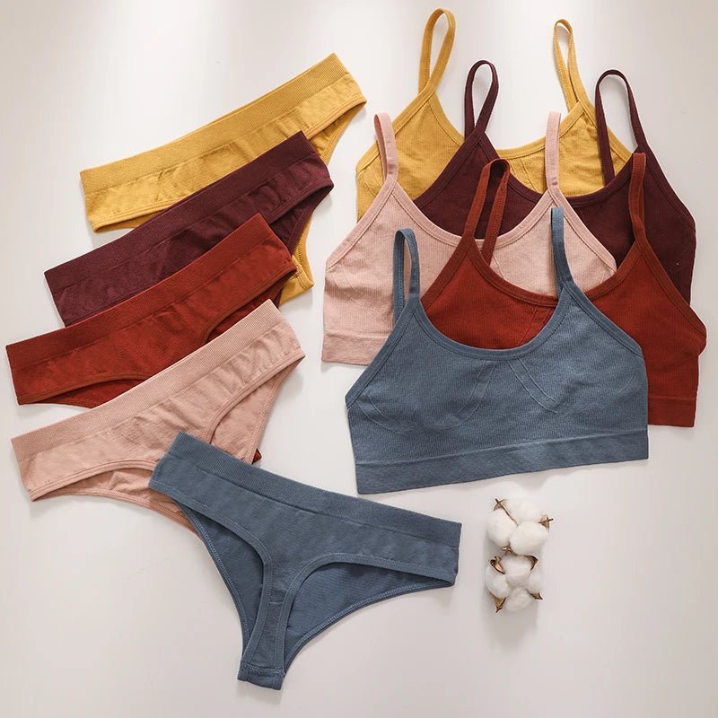 Women’s Bra & Panties Set – Sexy, Seamless Crop Top, Low Back Thong Lingerie.