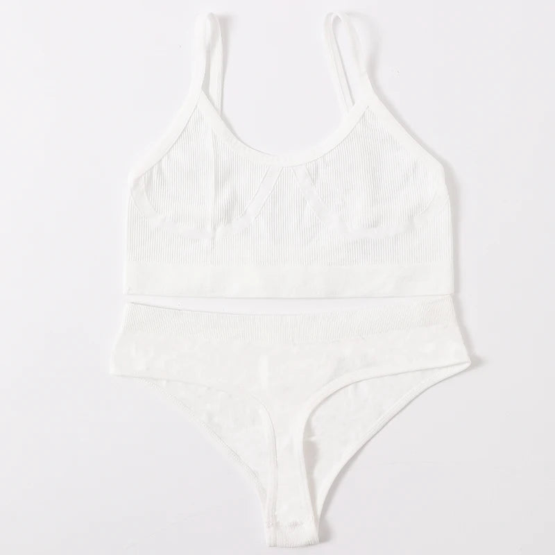 Women’s Bra & Panties Set – Sexy, Seamless Crop Top, Low Back Thong Lingerie.